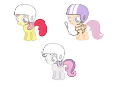 Size: 1000x750 | Tagged: safe, artist:robin mitchell, apple bloom, scootaloo, sweetie belle, concept art, earth pony, female, filly, foal, g4, helmet, horn, imported from derpibooru, my little pony: friendship is magic, official, pegasus, production art, simple background, the cutie mark chronicles, unicorn, white background