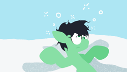 Size: 1920x1080 | Tagged: safe, oc, oc:colt anon, anonymous artist, colt, derp, dizzy, earth pony, foal, g4, hole, imported from derpibooru, lineless, male, messy mane, no pupils, oc only, outdoors, pony, snow, solo