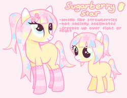 Size: 2000x1553 | Tagged: safe, artist:kittyclop, oc, oc:sugarberry star, base used, clothes, earth pony, eyeshadow, female, filly, foal, food, hairclip, imported from derpibooru, kneesocks, legwear, long socks, makeup, mare, oc only, pony, reference sheet, socks, strawberry