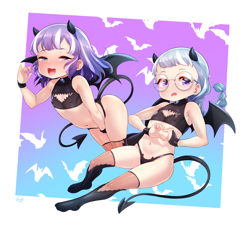 Size: 2654x2392 | Tagged: suggestive, artist:born-to-die, diamond tiara, silver spoon, banned from derpibooru, child, clothes, costume, demon lengerie, halloween, halloween costume, holiday, human, humanized, imported from twibooru, lolicon, panties, underage, underwear, young