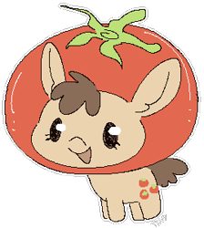 Size: 270x302 | Tagged: safe, artist:tiniest, oc, female, filly, foal, food, hat, imported from derpibooru, oc only, pony, simple background, tomato, transparent background