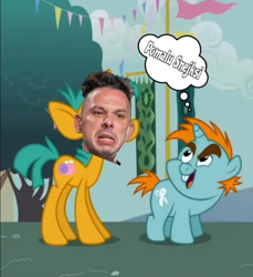 Size: 877x958 | Tagged: safe, artist:liker5492, clash of the stars, colt, cropped, czech, czech republic, edit, edited screencap, episode needed, facepaste, foal, g4, hele pomalu snejksi, horn, imported from derpibooru, influencers, male, meme, outdoors, pony, screencap, snails, snejks, snips, speech bubble, unicorn