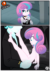 Size: 2480x3507 | Tagged: explicit, artist:theminus, princess flurry heart, banned from derpibooru, bulges, equestria girls, fake id, female, imported from twibooru, limousine, lolicon, male, older male, princess emo heart, shocked, show accurate, show accurate porn, smug, straight, underage