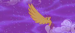 Size: 2454x1080 | Tagged: safe, scootaloo, composite screencap, do princesses dream of magic sheep, dream, edit, edited screencap, female, filly, flying, foal, g4, imported from derpibooru, impossibly large wings, large wings, my little pony: friendship is magic, night, outdoors, pegasus, pony, screencap, season 5, shared dream, solo, wings
