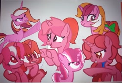 Size: 3732x2532 | Tagged: safe, artist:oumirot, series:oumirot series too many ponies, concave belly, crystal eyes, female, filly, filly galaxy, foal, g1, galaxy (g1), horn, imported from derpibooru, photo, physique difference, picture of a screen, pony, slender, thin, unicorn