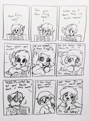 Size: 2252x3083 | Tagged: safe, artist:pony quarantine, oc, oc:roseplum, series:pq funnies, bow, box, comic, cute, duo, duo female, ear piercing, earring, earth pony, female, filly, floppy ears, foal, hair bow, hooped earrings, imported from derpibooru, jewelry, mare, monochrome, mother and child, mother and daughter, oc only, offscreen character, piercing, pony, pony in a box, solo focus, teary eyes