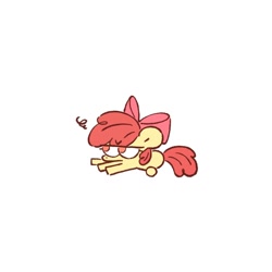 Size: 1378x1378 | Tagged: safe, artist:ahchun1031, apple bloom, angy, annoyed, bow, chibi, earth pony, female, filly, foal, full body, g4, hair bow, imported from derpibooru, lying down, pink bow, pony, prone, simple background, smol, solo, white background