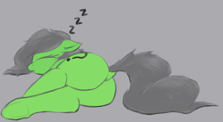 Size: 4016x2208 | Tagged: safe, artist:bagegale, oc, oc:filly anon, butt, dock, earth pony, female, filly, foal, imported from derpibooru, oc only, onomatopoeia, plot, pony, simple background, sleeping, solo, sound effects, tail, underhoof, zzz