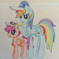 Size: 720x718 | Tagged: safe, artist:i_drawponies, rainbow dash, scootaloo, female, filly, foal, g4, imported from derpibooru, mare, pegasus, pony, traditional art