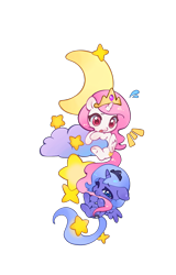 Size: 1166x1820 | Tagged: safe, artist:echo_forest, princess celestia, princess luna, alicorn, alternate version, biting, cewestia, chibi, cute, cutelestia, daaaaaaaaaaaw, duo, duo female, female, filly, filly luna, foal, g4, imported from derpibooru, lunabetes, moon, pink-mane celestia, pony, simple background, stars, tail, tail bite, transparent background, weapons-grade cute, woona, younger