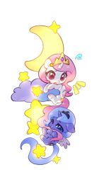Size: 966x1639 | Tagged: safe, artist:echo_forest, princess celestia, princess luna, alicorn, biting, cewestia, chibi, cute, duo, duo female, female, filly, filly luna, foal, g4, imported from derpibooru, lunabetes, moon, pink-mane celestia, pony, simple background, stars, tail, tail bite, transparent background, woona, younger