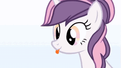 Size: 690x390 | Tagged: safe, artist:vika, oc, oc:sweetieck dreams, animated, cute, diasweetes (oc), eyelashes, female, filly, foal, g4, horn, imported from derpibooru, mare, not sweetie belle, oc only, orange eyes, pony, smiling, solo, teenager, two toned mane, unicorn, unicorn horn