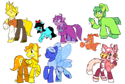 Size: 3000x2000 | Tagged: safe, artist:lindasaurie, ahoge, alligator, aqua (deltarune), blue (deltarune), book, bow, butterfly wings, cat, cat pony, chef's hat, cowboy hat, deltarune, earth pony, eye clipping through hair, eyebrows, eyebrows visible through hair, eyes closed, female, filly, flowery (deltarune), foal, folded wings, green (deltarune), hair bow, hat, hoof on chest, horn, imported from derpibooru, jumping, looking at you, mad mew mew, male, nonbinary, open mouth, orange (deltarune), original species, pegasus, pink (deltarune), ponified, pony, raised hoof, seth (deltarune), simple background, smiling, stallion, transparent background, unicorn, waving, wings, yellow (deltarune)