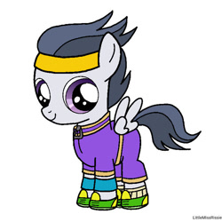 Size: 720x720 | Tagged: safe, artist:littlemissrissie, colt, foal, g4, imported from derpibooru, male, pegasus, pony, rumble, simple background, solo, sporty style, white background