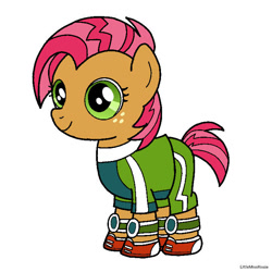 Size: 720x720 | Tagged: safe, artist:littlemissrissie, babs seed, earth pony, female, filly, foal, g4, imported from derpibooru, simple background, solo, sporty style, white background