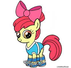Size: 823x790 | Tagged: safe, artist:littlemissrissie, apple bloom, apple bloom's bow, bow, clothes, female, filly, foal, g4, hair bow, imported from derpibooru, simple background, solo, sporty style, white background