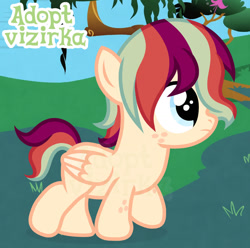 Size: 1280x1272 | Tagged: safe, artist:vi45, oc, adoptable, female, filly, foal, imported from derpibooru, oc only, outdoors, pegasus, pony, quadrupedal, solo, watermark