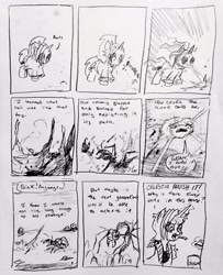 Size: 2296x2823 | Tagged: safe, artist:pony quarantine, oc, oc:dyx, series:pq funnies, alicorn, ant, cigarette, comic, comic strip, dialogue, eye beams, eye clipping through hair, female, filly, foal, food, grayscale, imported from derpibooru, insect, mare, monochrome, narration, oc only, older, older dyx, pencil drawing, pony, smoking, speech bubble, sugar (food), traditional art