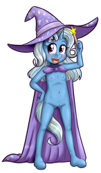 Size: 1329x2273 | Tagged: explicit, artist:anibaruthecat, anthro, banned from derpibooru, blushing, breasts, cap, cape, clothes, delicious flat chest, female, hat, imported from twibooru, lolicon, looking to the left, nudity, open mouth, partial nudity, sideways glance, simple background, solo, solo female, source needed, transparent background, trixie, trixie's cape, trixie's hat, underage, vulva, young, younger