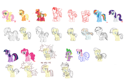 Size: 1000x656 | Tagged: safe, artist:robin mitchell, applejack, fluttershy, pinkie pie, rainbow dash, rarity, spike, twilight sparkle, banana, banana costume, bandage, big macintosh, blueberry swirl, cake, cake costume, cheerilee, clothes, colt, colt big macintosh, colt dumbbell, colt hoops, colt quarterback, concept art, costume, dragon, dumbbell, earth pony, female, filly, filly cheerilee, filly pinkie pie, filly rainbow dash, filly rarity, filly twilight sparkle, foal, food, food costume, fruitbasket, g4, generic filly, generic pony, hoops, horn, imported from derpibooru, lineart, male, mare, official, pegasus, pony, quarterback, simple background, stallion, unicorn, unicorn twilight, what could have been, yoke, younger