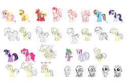 Size: 1000x656 | Tagged: safe, artist:robin mitchell, applejack, fluttershy, pinkie pie, rainbow dash, rarity, spike, twilight sparkle, alternate design, baby, baby dragon, baby spike, banana, banana costume, bandage, big macintosh, blueberry swirl, cake, cake costume, cheerilee, clothes, colt, colt big macintosh, colt dumbbell, colt hoops, colt quarterback, concept art, costume, dragon, dumbbell, earth pony, female, filly, filly cheerilee, filly pinkie pie, filly rainbow dash, filly rarity, filly twilight sparkle, foal, food, food costume, g4, generic filly, generic pony, hoops, horn, imported from derpibooru, lineart, male, mare, official, pegasus, pony, quarterback, simple background, stallion, unicorn, unicorn twilight, what could have been, yoke, younger