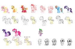 Size: 1000x656 | Tagged: safe, artist:robin mitchell, applejack, fluttershy, pinkie pie, rainbow dash, rarity, spike, twilight sparkle, alternate design, baby, baby dragon, baby spike, bald, bandage, big macintosh, colt, colt big macintosh, colt dumbbell, colt hoops, colt quarterback, concept art, dragon, dumbbell, earth pony, female, filly, filly pinkie pie, filly rainbow dash, filly rarity, filly twilight sparkle, foal, g4, generic filly, generic pony, hoops, horn, imported from derpibooru, lineart, male, mare, official, pegasus, pony, quarterback, stallion, unicorn, unicorn twilight, what could have been, yoke, younger