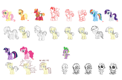 Size: 1000x656 | Tagged: safe, artist:robin mitchell, applejack, fluttershy, pinkie pie, rainbow dash, rarity, spike, twilight sparkle, baby, baby dragon, baby spike, bald, bandage, big macintosh, colt, colt big macintosh, colt dumbbell, colt hoops, colt quarterback, concept art, dragon, dumbbell, earth pony, female, filly, filly pinkie pie, filly rainbow dash, filly rarity, filly twilight sparkle, foal, g4, generic filly, generic pony, hoops, horn, imported from derpibooru, lineart, male, mare, official, pegasus, pony, quarterback, stallion, unicorn, unicorn twilight, what could have been, yoke, younger