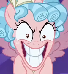 Size: 352x384 | Tagged: safe, artist:ponylilacmelody, ai assisted, ai content, alicorn, alicornified, big smile, close-up, cozy glow, cozy glow is best facemaker, cozycorn, female, filly, foal, front view, g4, grin, imported from derpibooru, pony, race swap, smiling, solo, teeth