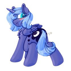 Size: 1111x1111 | Tagged: safe, artist:tryptchthonic, princess luna, alicorn, blue mane, blush lines, blushing, butt, chest fluff, cute, dead source, digital art, eye shimmer, eyelashes, feather, feathered wings, female, filly, filly luna, foal, folded wings, freckles, full body, g4, hair over one eye, hooves, horn, imported from derpibooru, looking at you, looking over shoulder, lunabetes, mare, plot, pony, rear view, royalty, signature, simple background, smiling, smiling at you, solo, transparent background, watermark, wings, woona, young luna, younger