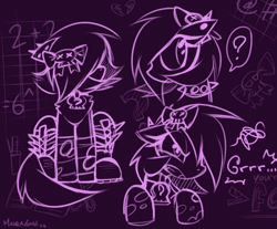 Size: 800x662 | Tagged: safe, artist:madragon, oc, oc:filly anon, animated, boots, bow, clothes, collar, earth pony, emo, female, filly, foal, grrr, hair bow, imported from derpibooru, legwear, math lady meme, meme, oc only, ponified meme, pony, question mark, ripped stockings, shoes, sketch, sketch dump, skull, spiked collar, stockings, torn clothes