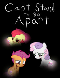 Size: 256x332 | Tagged: grimdark, apple bloom, scootaloo, sweetie belle, blood, bloodshot eyes, cutie mark crusaders, earth pony, female, filly, foal, g4, horn, imported from derpibooru, nosebleed, pegasus, pony, unicorn, upset