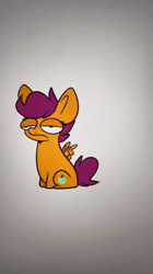 Size: 720x1280 | Tagged: safe, artist:crookedbeetles, apple bloom, scootaloo, abuse, animated, apple bitch, apple bloom's bow, bow, cloak, clothes, duo, earth pony, editorial cutie mark, eye clipping through hair, eyebrows, eyebrows visible through hair, feather, female, filly, foal, g4, hair bow, hat, hoers, imported from derpibooru, mouth hold, pegasus, plucking, pony, reverse satyr, scootabuse, sound, suddenly feet, suddenly hoers, teary eyes, webm, witch hat