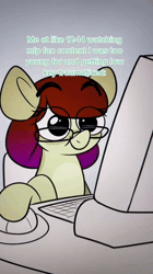 Size: 720x1280 | Tagged: safe, artist:crookedbeetles, artist:misterdavey, pinkie pie, rainbow dash, oc, oc:beetle, fanfic:cupcakes, animated, blood, computer, cupcakes hd, drawing, drawing tablet, earth pony, eye clipping through hair, eyebrows, eyebrows visible through hair, female, filly, foal, g4, glasses, headphones, imported from derpibooru, mare, pinkamena diane pie, pony, smile hd, sound, suddenly hands, sweat, sweating profusely, this will end in trauma, webm, younger
