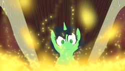 Size: 1920x1080 | Tagged: safe, oc, oc:filly anon, amnesia: the dark descent, anonymous artist, female, filly, fire, fireplace, foal, g4, horn, imported from derpibooru, indoors, lineless, looking down, low angle, no pupils, oc only, pony, solo, the small horse, unicorn