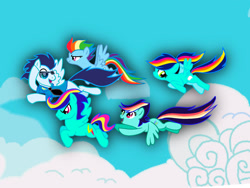 Size: 1920x1440 | Tagged: safe, artist:bellasden, rainbow dash, female, filly, foal, g4, imported from derpibooru, male, mare, offspring, older, older rainbow dash, older soarin', older soarindash, outdoors, parent:rainbow dash, parent:soarin', parents:soarindash, pegasus, pony, ship:soarindash, shipping, soarin', stallion, straight, teenager