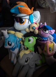 Size: 2561x3500 | Tagged: safe, fluttershy, twilight sparkle, oc, oc:filly anon, 4chan cup scarf, clothes, derpy hooves, female, filly, foal, g4, imported from derpibooru, irl, kirin, photo, plushie, scarf, twiggie