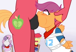 Size: 1200x828 | Tagged: explicit, grimdark, artist:eccentricpone, artist:ryuseihikari, apple bloom, scootaloo, sweetie belle, anthro, banned from derpibooru, big mcintosh, blowjob, bondage, cutie mark crusaders, deepthroat, imported from twibooru, lolicon, nudity, oral, penis, rape, sex, throat bulge, underage