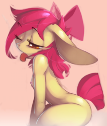 Size: 850x1000 | Tagged: explicit, artist:xennos, apple bloom, anthro, banned from derpibooru, bedroom eyes, breasts, delicious flat chest, edit, female, flattle bloom, floppy ears, imported from twibooru, impossibly large ears, lolicon, nipples, nudity, solo, solo female, underage