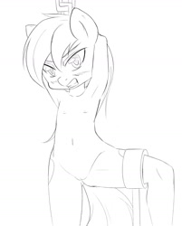 Size: 1157x1438 | Tagged: explicit, artist:randy, oc, oc:aryanne, angry, anthro, armpits, banned from derpibooru, bdsm, breasts, chained, delicious flat chest, female, imported from twibooru, leg in air, lolicon, monochrome, national socialism, rape dungeon, sketch, tied up, underage, wip