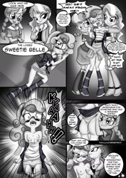 Size: 1240x1748 | Tagged: questionable, artist:anibaruthecat, diamond tiara, silver spoon, sweetie belle, comic:after classes, after classes, assisted exposure, banned from derpibooru, blushing, breasts, clothes, comic, dominatiara, embarrassed, embarrassed underwear exposure, equestria girls, female, females only, glasses, gritted teeth, imported from twibooru, lolicon, molestation, monochrome, nipples, nudity, open mouth, panties, partial nudity, personal space invasion, silverdom, sweetiesub, topless, underage, underwear, undressing