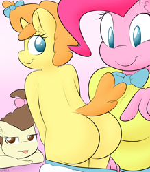 Size: 1050x1200 | Tagged: questionable, artist:lamia, pinkie pie, anthro, ass, babycon, banned from derpibooru, butt, diaper, imported from twibooru, lamia did it again, lolicon, pound cake, pumpkin cake, the ass was fat, tongue out, underage