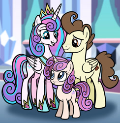 Size: 1600x1639 | Tagged: safe, artist:melspyrose1998, princess flurry heart, oc, oc:cream cake, alicorn, female, filly, foal, g4, horn, imported from derpibooru, indoors, male, mare, offspring, older, older flurry heart, older pound cake, parent:pound cake, parent:princess flurry heart, parents:poundflurry, pegasus, pony, pound cake, ship:poundflurry, shipping, stallion, straight, unicorn