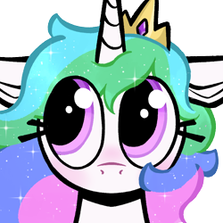 Size: 768x768 | Tagged: safe, artist:furufoo, princess celestia, alicorn, big eyes, bust, crown, cute, emotes, female, filly, floppy ears, foal, g4, imported from derpibooru, innocent, jewelry, looking sideways, pink eyes, pony, portrait, regalia, silly, simple background, solo, transparent background