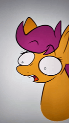 Size: 720x1280 | Tagged: safe, artist:crookedbeetles, apple bloom, scootaloo, sweetie belle, amputation, animated, apple bloom's bow, bow, cutie mark crusaders, earth pony, eye clipping through hair, eyebrows, eyebrows visible through hair, female, filly, foal, g4, hair bow, horn, imported from derpibooru, meme, pegasus, pony, severed leg, severed limb, sound, sped up, suddenly hands, unicorn, webm