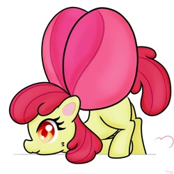 Size: 1026x1026 | Tagged: safe, artist:kelpy, apple bloom, apple bloom's bow, ass up, big bow, bow, cheek fluff, dragging, earth pony, face down ass up, female, filly, foal, g4, hair bow, heavy, imported from derpibooru, impossibly large bow, pony, solo