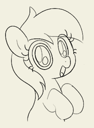Size: 255x346 | Tagged: safe, artist:algoatall, cute, earth pony, female, filly, foal, g4, hooves to the chest, imported from derpibooru, looking at you, monochrome, noi, open mouth, open smile, pony, sketch, smiling, smiling at you, solo