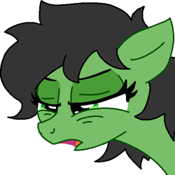Size: 1000x1000 | Tagged: safe, artist:badday, oc, oc:filly anon, bust, earth pony, female, filly, floppy ears, foal, imported from derpibooru, narrowed eyes, oc only, open mouth, pixel-crisp art, pony, simple background, solo, transparent background
