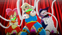 Size: 800x450 | Tagged: explicit, artist:fantasyblade, apple bloom, applejack, sweetie belle, ahegao, animated, anthro, aphrodisiac, app-el, applesub, banned from derpibooru, belly button, belt, bloomsub, blushing, bondage, bondage furniture, box tied, breast milk, breasts, chain, clothes, collar, dildo, drugged, drugs, exhibitionism, female, femsub, fucking machine, gas, gif, gritted teeth, humiliation, imported from twibooru, kryptonite, lactation, lolicon, machine, mare do well, milk, milking machine, mind break, nipples, nudity, older, open mouth, orgasm, penetration, public humiliation, public sex, sex, sex toy, squirting, straps, submissive, suction cup, superfilly, superhero, supermare, sweetie do well, sweetiesub, sybian, tied down, tongue out, torn clothes, underage, vagina, vaginal, vaginal secretions