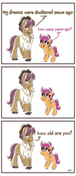 Size: 1984x4568 | Tagged: safe, artist:lou, scootaloo, bad parenting, comic, dialogue, duo, duo male and female, earth pony, father and child, father and daughter, female, filly, foal, g4, high res, imported from derpibooru, male, pegasus, pony, simple background, snap shutter, stallion, the fairly oddparents, white background
