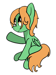 Size: 569x759 | Tagged: safe, artist:hoffee, oc, oc:clover cu, 2026, clothes, colt, commission, foal, imported from derpibooru, looking up, male, oc only, open mouth, pegasus, pony, raised hoof, simple background, sitting, smiling, solo, transparent background
